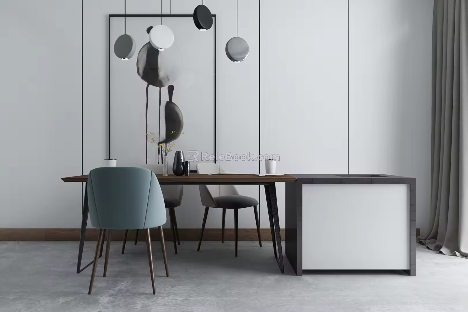 Nordic Dining Table and Chair Combination 3d model