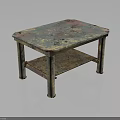 Vintage Distressed Coffee Table With Colorful Paint Finish And Metal Frame