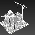 Active Construction Site Featuring Building Under Construction with Tower Cranes Scaffolding and Equipment