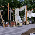 Outdoor Photo Check In Spot With Tent Swing BBQ Sign Lanterns And Striped Floor