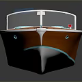 Modern Wooden Speedboat with Orange Brown Planks Blue Seats and Metal Accents