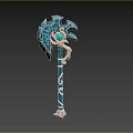 Enchanting Blue Axe Weapon With Green Gemstone And Decorative Metallic Handle Design