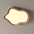 Cloud Shaped Wooden Frame Ceiling Light with Warm Yellow Light Mounted on Gray Wall 3d model