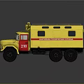 Yellow Rescue Functional Vehicle With Red Stripes Roof Equipment And Number 210