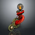 Steampunk Inspired Mechanical Creature With Red Tentacles Transparent Sphere And Gears 3d model