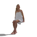 Woman Wrapped In White Towel Sitting On Stool Barefoot With Minimalist Background