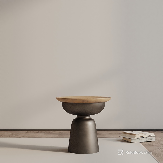 Minimalist Modern Side Table With Wooden Top And Metal Base And Books Beside 3d model 