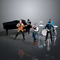 Group of Musicians Playing Piano Guitar Drums in Live Band Performance
