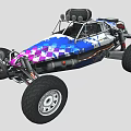 Sporty Off Road Buggy Featuring Colorful Checkered Pattern Large Tires and Roof Spotlights