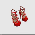 Elegant Red Women's High Heels with Strappy Design Platform and Metallic Studs
