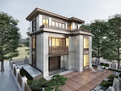 New Chinese style single-family villa 3d model