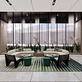 Modern Elevator Lobby With Marble Flooring Linear Lights And Greenery