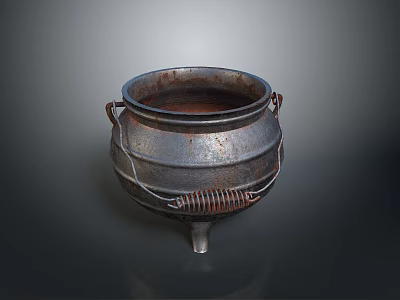 Vintage Cast Iron Cooking Pot With Three Legs And Metal Handles 3d model