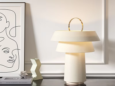 Elegant Modern Table Lamp With Double Layer Lampshade And Geometric Decor In Interior Space 3d model