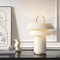 Elegant Modern Table Lamp With Double Layer Lampshade And Geometric Decor In Interior Space 3d model
