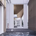 Modern Sales Office Building With Wooden Structure White Facade And Water Feature Entrance