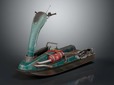 Teal Vintage Jet Ski With Metal Handles Red Pipes And Rustic Body Details 3d model