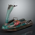 Teal Vintage Jet Ski With Metal Handles Red Pipes And Rustic Body Details
