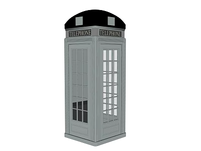 Classic Public Telephone Booth With Gray Structure And Black Roof 3d model