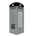 Classic Public Telephone Booth With Gray Structure And Black Roof