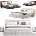 Tufted Upholstered Bed Frame With White Pillows Gray Blanket And Wooden Nightstand