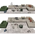 Elegant Modern Sofa Coffee Table Set With Green Beige Sofa Round Table And Throw Pillows 3d model