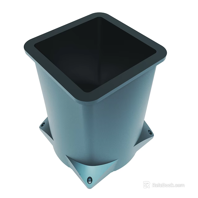 Square Blue Plastic Trash Can With Stable Base And Modern Design 3d model 