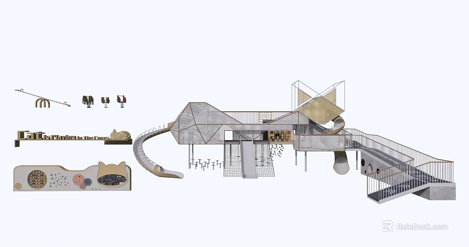 Fun Modern Children's Playground Equipment With Slide Climbing Structure Platform And Stairs 3d model 