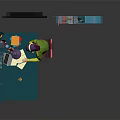 Game and Movie Character Working at Desk in Colorful Workspace with Books Computer and Stationery