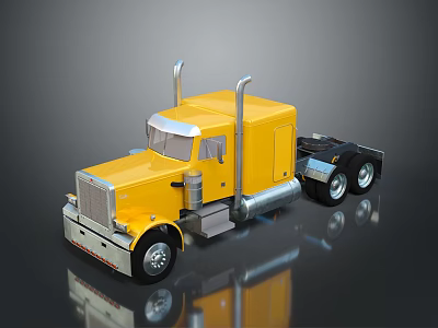 Shiny Yellow Semi Truck With Chrome Exhaust Pipes Classic Design And Wheels 3d model