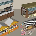 Commercial Outdoor Business Stalls With Colorful Awnings And Mobile Wheel Carts