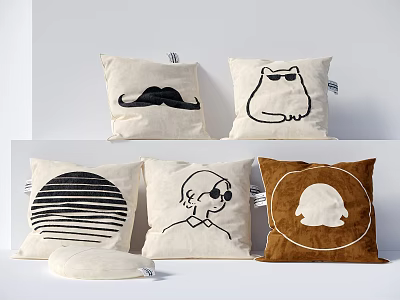 Stylish Decorative Throw Pillows With Mustache Cat Sunglasses Striped And Silhouette Patterns 3d model