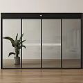 Black Frame Sliding Glass Door Interior With Green Plant And Wooden Floor