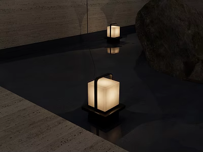 Modern Square Outdoor Lights Illuminating Garden Ground With Stone And Warm Glow 3d model