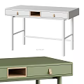 Modern White And Green Desks With Gold Handles And Wooden Drawer Interiors