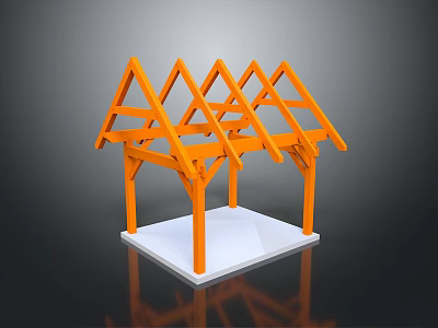 Orange Wooden Architectural Model With Triangular Roof Frames And White Base 3d model