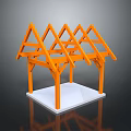 Orange Wooden Architectural Model With Triangular Roof Frames And White Base