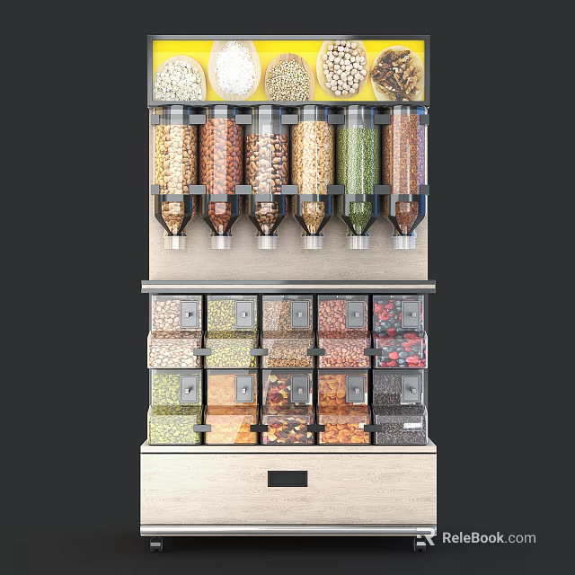 Multi Layer Display Shelf With Transparent Containers And Drawers For Various Grains 3d model 