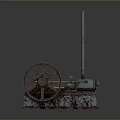 Vintage Steam Engine Model With Metal Wheel Piston Rod And Base On Reflective Surface