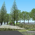 Scenic Landscape Bridge with Tall Trees Lush Grassland Water Area and Pedestrian Pathway