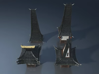 Traditional Chinese Roof Design Landscape Sculptures With Ornamental Architectural Elements 3d model