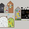 Building blocks blackboard wall 3d model