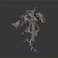 3D Rendered Mechanical Creature With Blue Orange Elements Multiple Limbs And Intricate Design