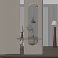 Modern Entryway Hall Design Featuring White Walls Wooden Flooring Hanging Lamp Console Table And Plants