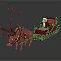 Christmas Themed Amusement Ride With Santa Claus On Red Sleigh Pulled By Reindeer