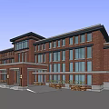 Modern Red Brick Office Building With Multi Story Structure And Large Windows 3d model