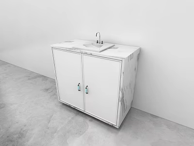 Modern White Vanity With Marble Countertop Double Door Cabinet And Faucet 3d model