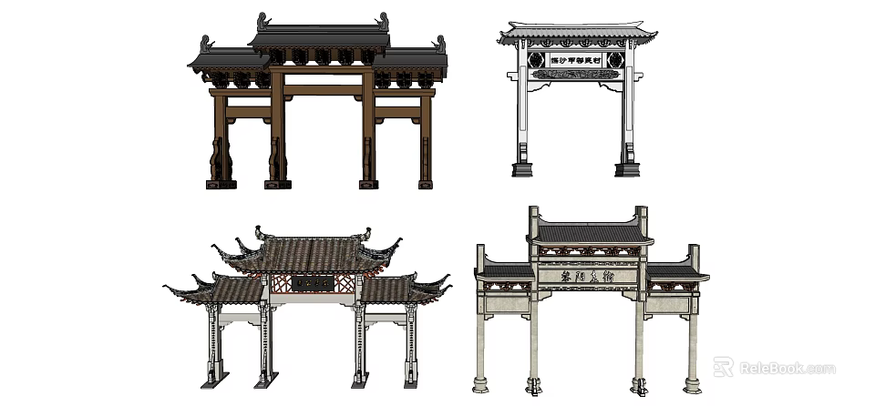 Traditional Chinese Memorial Archway Designs with Classic Roof and Upturned Eaves 3d model 