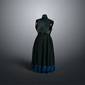 Elegant Black Dress With Gold Accents On Back And Blue Hem Trim