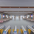 Spacious Modern Train Station Hall With Rows Of Seats Ticket Gates And Advertising Screens